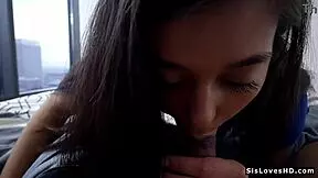 Step-sis gives me a sloppy blowjob