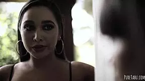 Two shaved teen stepdaughters explore a steamy threesome with their stepfather