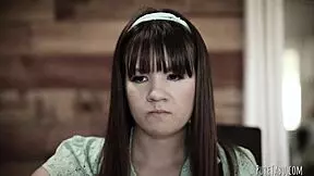 Two shaved teen stepdaughters explore a steamy threesome with their stepfather