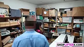 officer catches teen audrey burglar and makes her suck his big cock at the office