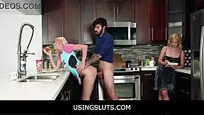 YOUNG single bearded man having fun with two grown/experienced women
