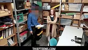 redhead teen sucks burglar's huge cock in shop!