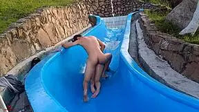 Skinny Latina Colombian Stepsister Stuck In Pool Slide Gets Wild Homemade Sex