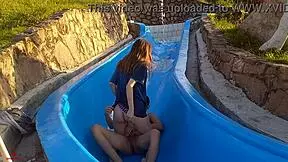 Skinny Latina Colombian Stepsister Stuck In Pool Slide Gets Wild Homemade Sex