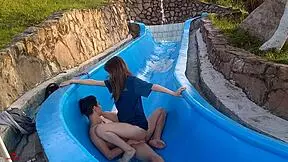 Skinny Latina Colombian Stepsister Stuck In Pool Slide Gets Wild Homemade Sex