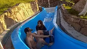 Skinny Latina Colombian Stepsister Stuck In Pool Slide Gets Wild Homemade Sex