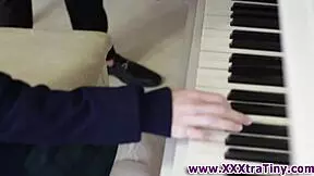 uniform teen gives blowjob, gets cum on face