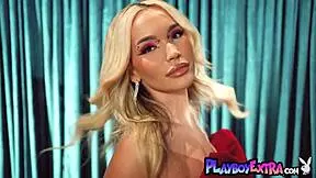 All natural blondie rara knupps rips clothes for striptease and shows shaved pussy tits