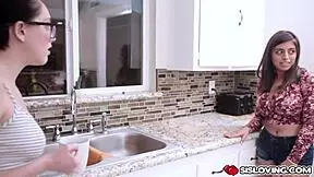 Watch Busty Stepsis Blow Stepbro's Monster Cock In Bed While Girlfriend Watches TV!