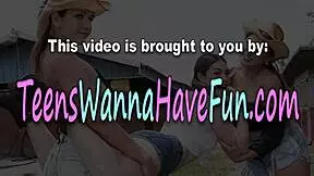 teen lesbians at a party enjoy oral pleasure