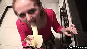 dagfs - these amateur lesbians, a redhead and brunette, get wild kissing in the kitchen at home.