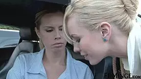 Hey, the blonde boss is seducing her lesbian employee with strapon fun at the party