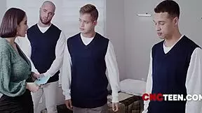 milf gives teen a home in her body for christmas fucking freeuse