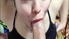 Beautiful teen gives passionate oral blowjob in pov before bed