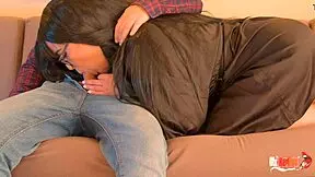 my stepsister didn't know i hid my dick in a chips box. i fucked her and came inside her pussy