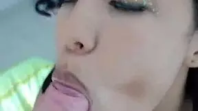 Young stepsister gives quick blowjob in parents' room!