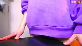 I-I mean, this young Russian milf is rubbin' on the table and cumming so hard in close-up