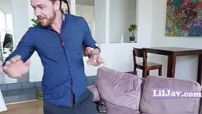 asian teen 18+s subtly stretching for dilf in adorable 3some