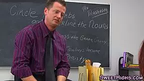 Teen in uniform gets jizzed on her ass from monster cock blowjob