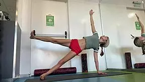 Hot shaved teen 18+ gets a sexy session in the gym with pussy play