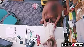 Teen 18+ plays with burglar's monster cock in garage