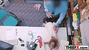 Teen 18+ plays with burglar's monster cock in garage