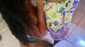 stepmother arrives in the room wearing only panties to tease