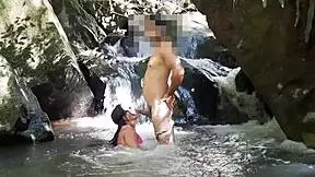 latina gets anal creampie by waterfall