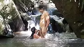 latina gets anal creampie by waterfall