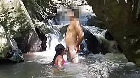 latina gets anal creampie by waterfall