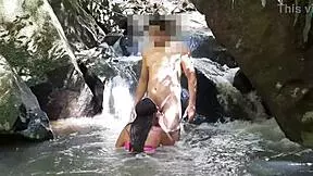 latina gets anal creampie by waterfall