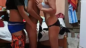 First-time college girl's threesome experience