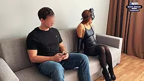 i'm bored in leather dress and heels, sucked stranger's cock messily for cumshot on ass