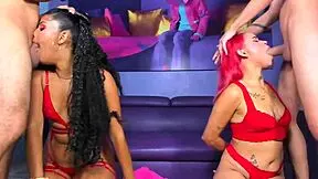 sluts sucking cocks with footjobs