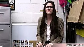 geeky american chick caught shoplifting and now the cop will introduce her to his big fat cock