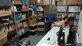 Teen shoplifter gets fucked by security while stepdad watches!