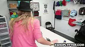 The security guard encounters adira allure in the shop and engages in a gentle interaction with her mouth and body