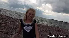 what makes sweet sarah kimble show her pussy closeup at the beach pov?