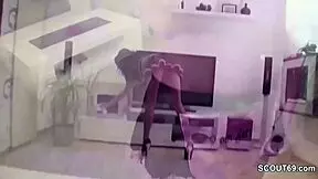 she catches him with the sweet cleaning lady and joins the group threesome