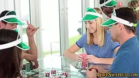 Blonde teen gives blowjob to old man