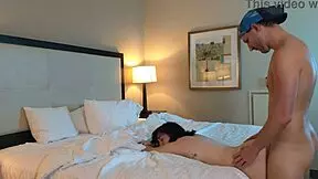 In a rough session, the petite teen with a big ass gets fucked doggystyle, taking it deep in her tight hole.