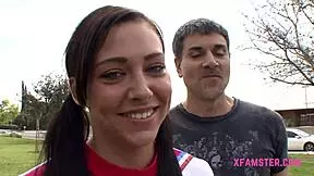 Stepdaughter enjoys cameltoe ravished by stepdad's hard cock in garage