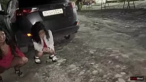 Two girls pee in taxi