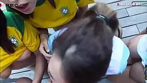 sexy bffs group with pervy coach before americas cup outdoor