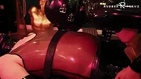 dominant babe enjoys intense facesitting on her bound rubberslave for total control.