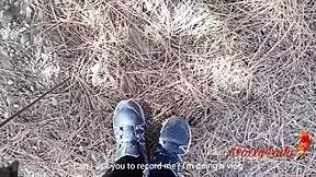 Bikini babe gets forest cock