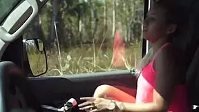 Busty teen picked up for a wild ride on the road
