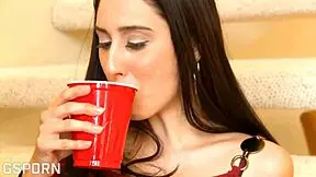 Fucking wet pussy of sexy skinny brunette from blowjob to cum in mouth