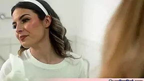 Three babes clean then get dirty
