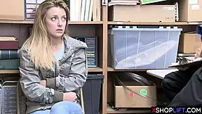 Blonde Petite 18+ Teen 18+ Thief Got Banged in the Back Office
